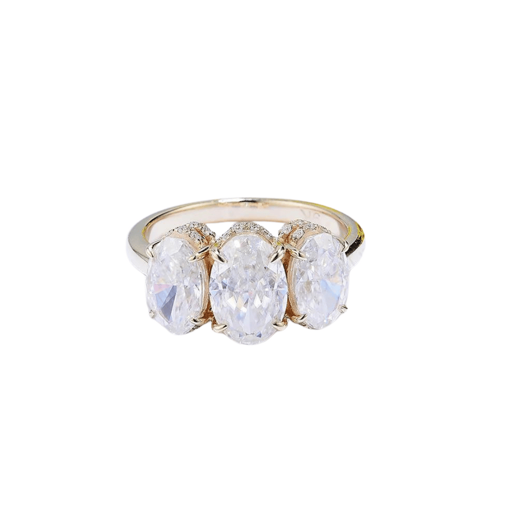 4.0ctw Three Stone Oval Cut Moissanite Engagement Ring