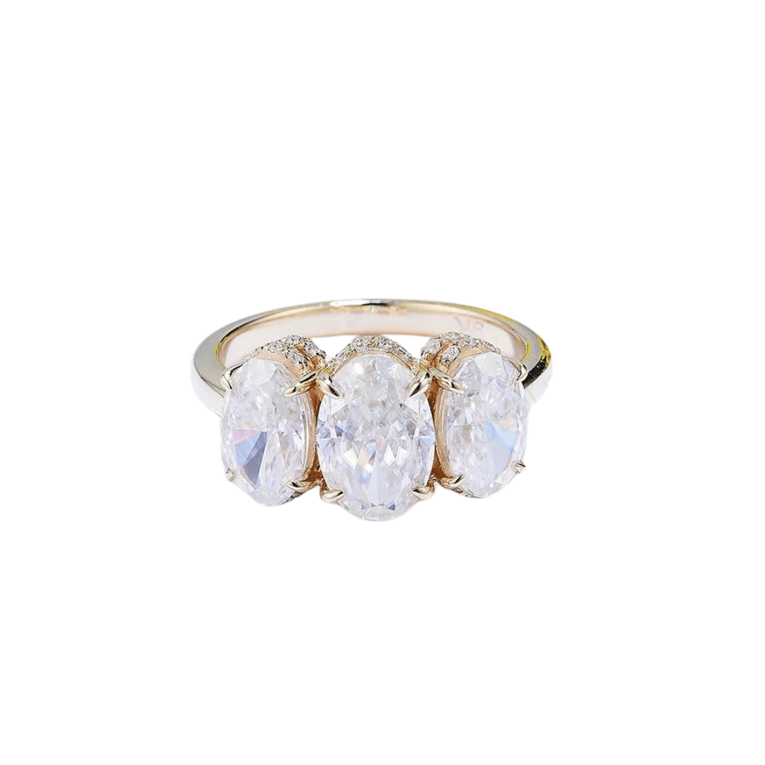 4.0ctw Three Stone Oval Cut Moissanite Engagement Ring