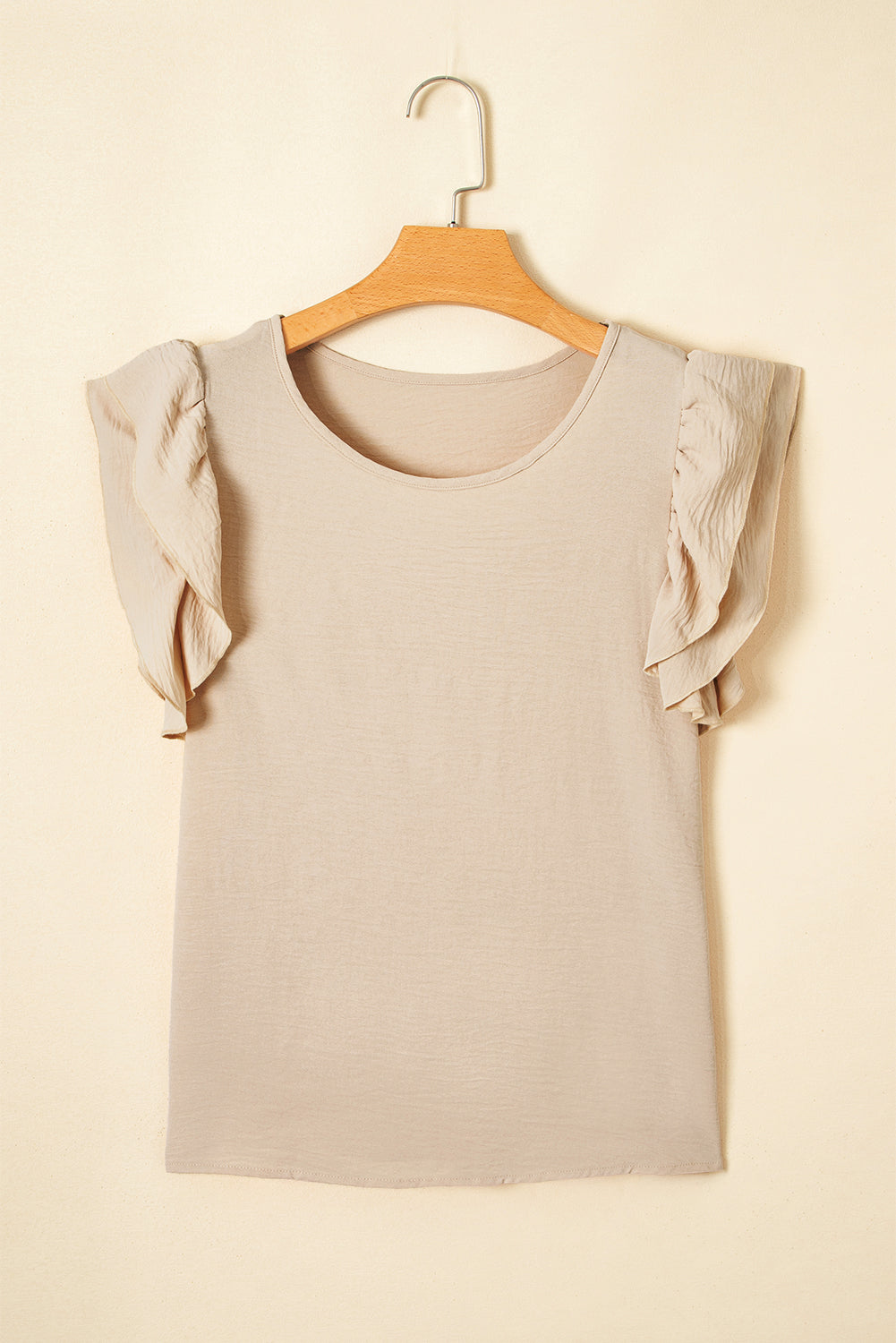 Aqua Ruffle Sleeve Blouse - Clearly Aqua Solid Color Crinkled Top