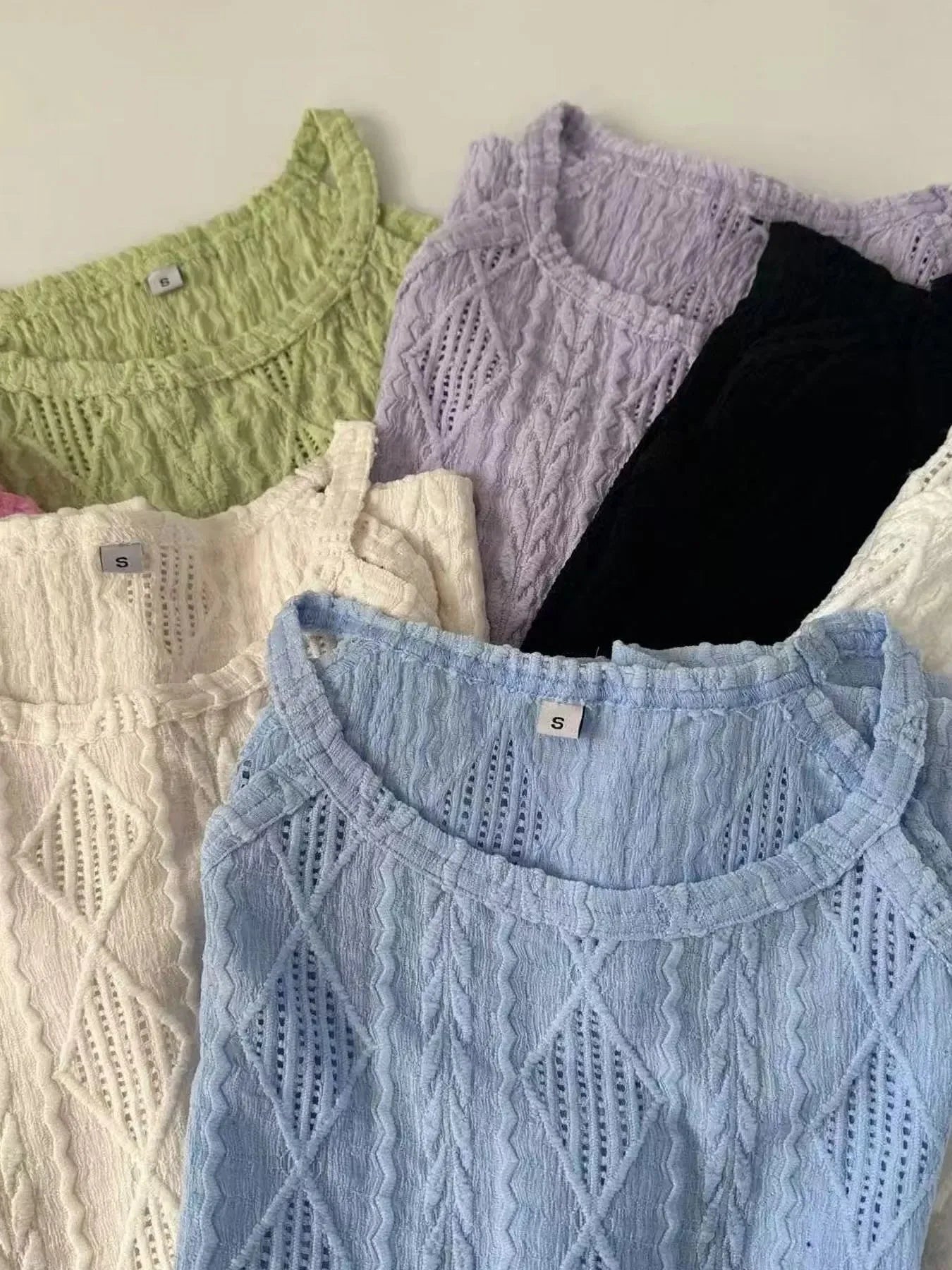 Round Neck Eyelet Textured Tank Top