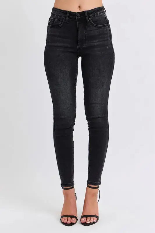 Full Size/Plus Size Mid Rise Tummy Control Skinny Judy Blue Jeans