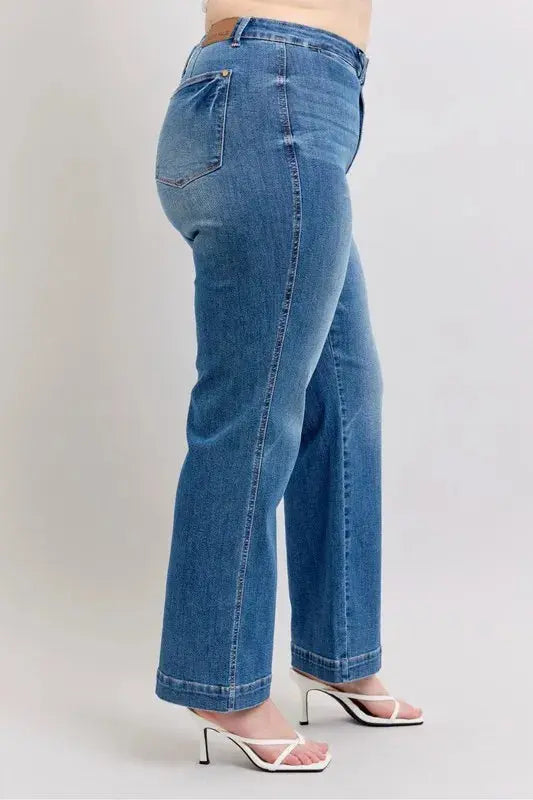 Judy Blue Full Size/Plus Size High Waist Contrast Thread Straight Jeans