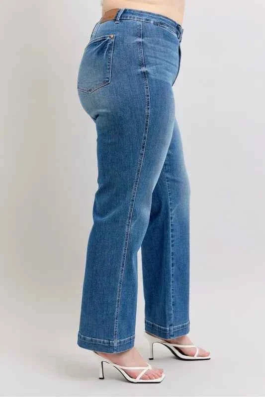 Plus Size High Waist Jeans - Judy Blue Full Size Contrast Thread Straight Women's Jeans
