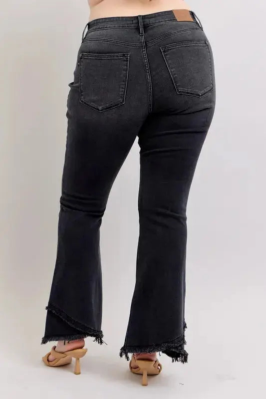 Judy Blue Full Size/Plus Size High Waist Flare w/ Mock Fray Tulip Hem