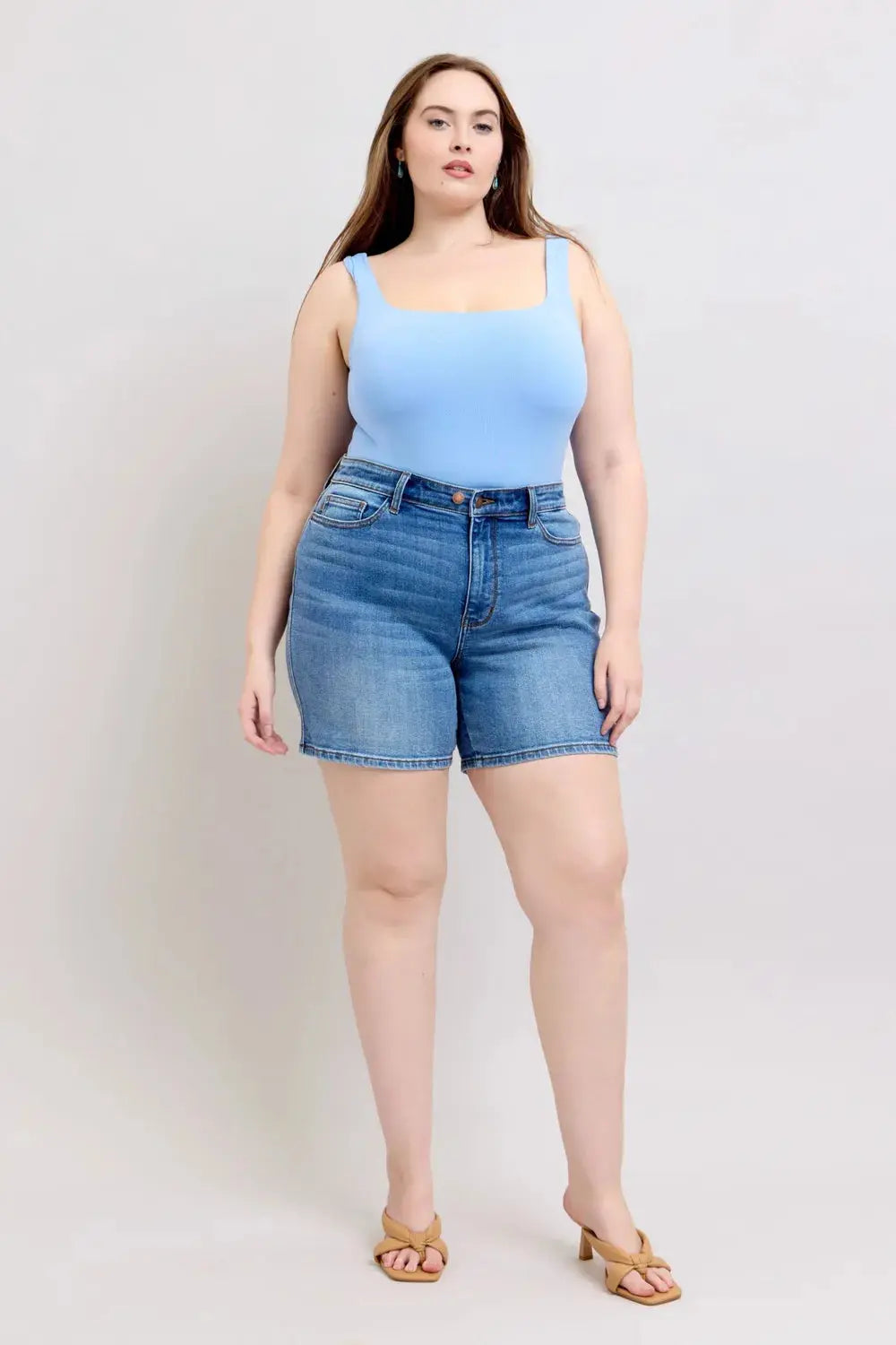 Judy Blue Full Size/Plus Size 2 Button Denim Shorts with Pockets