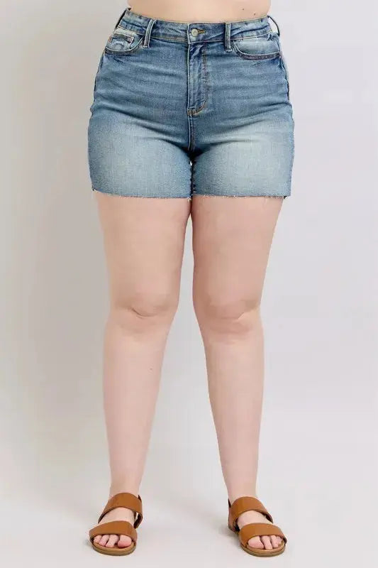 Judy Blue Jeans - Plus Size High Waist Star Seam Detail Denim Shorts
