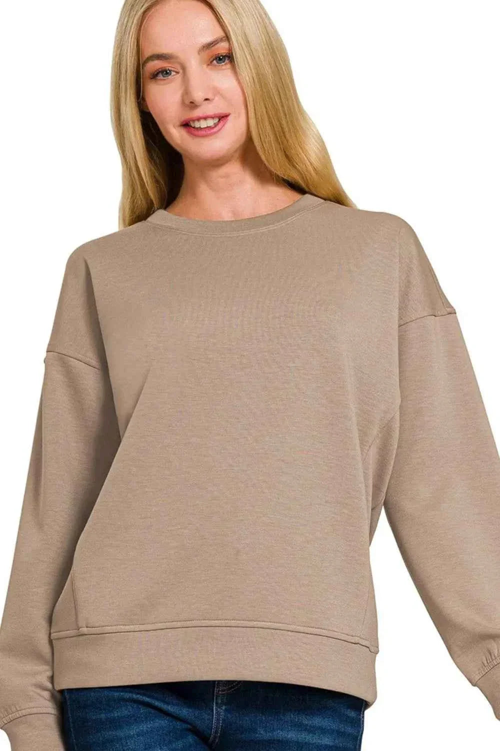 Zenana Scuba Round-neck Sweatshirt Women's Top
