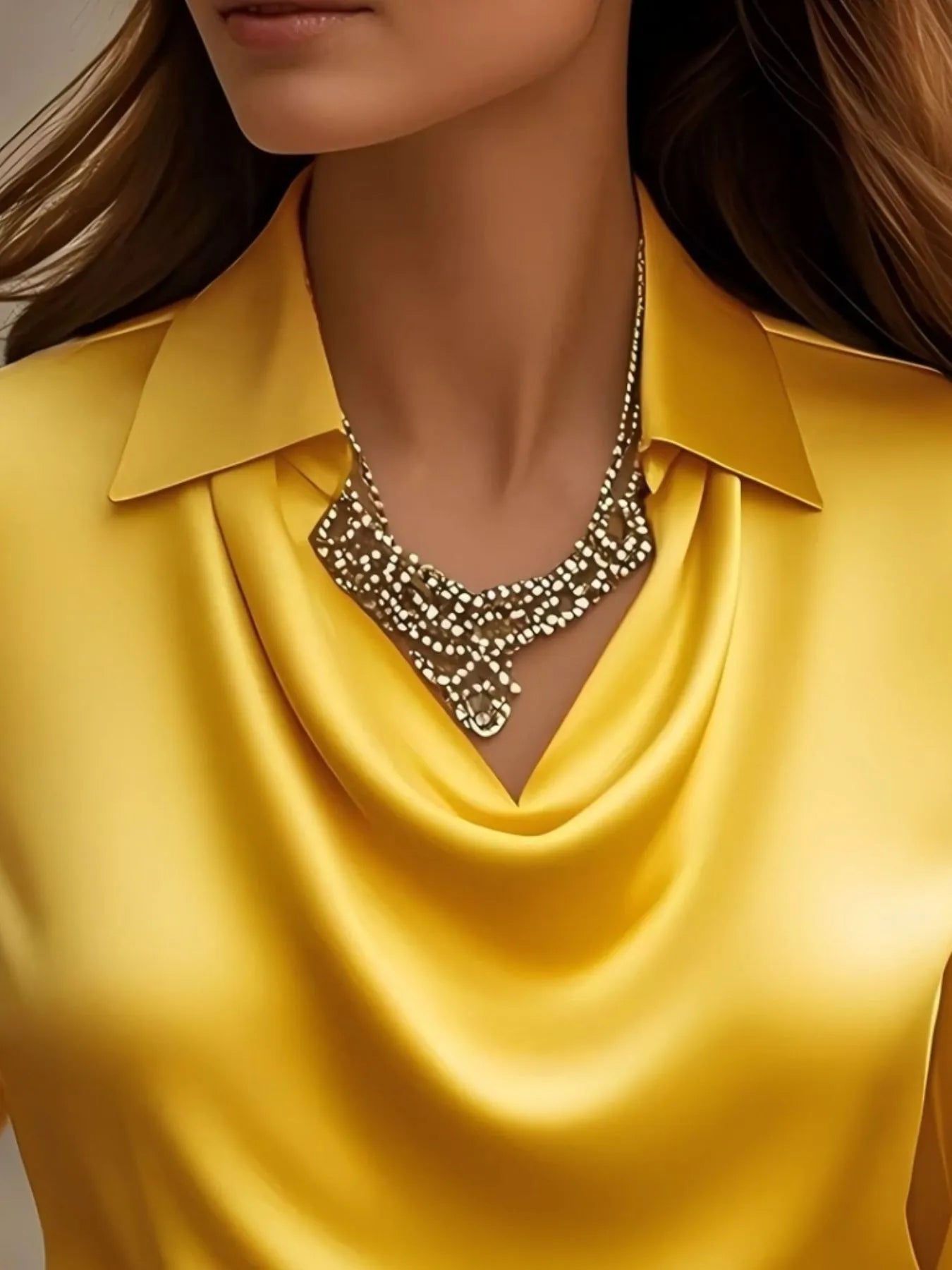 Satin Collar Long Sleeve Blouse for Women Office Wear