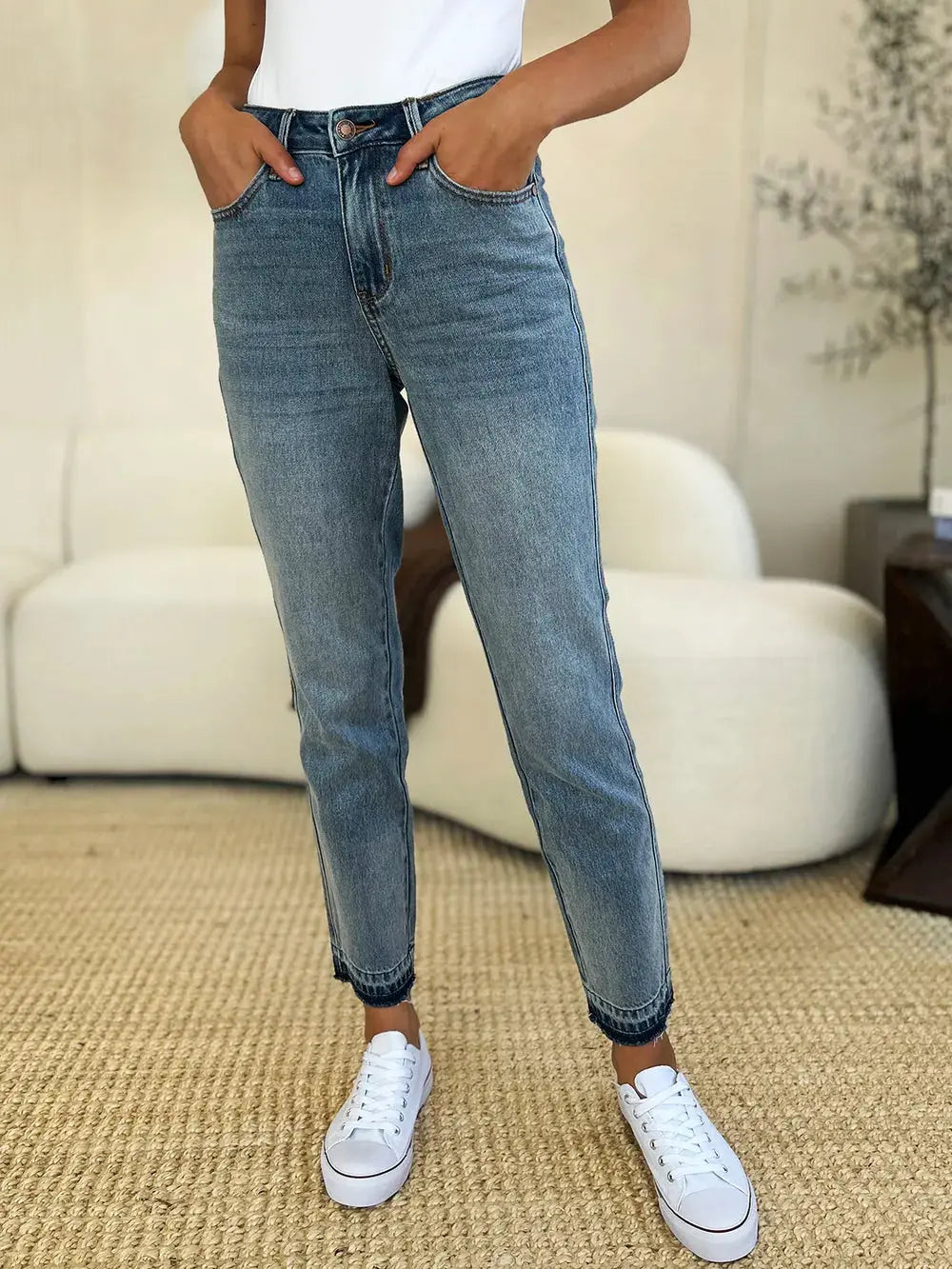 Full/Plus Size Mid Rise Rigid Magic Release Hem Judy Blue Jeans