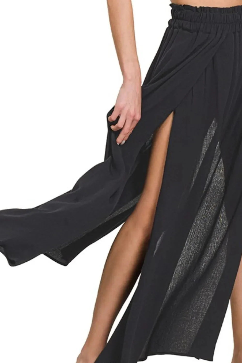 Zenana “Coastal Breeze” Crinkle Split-Leg Gauze Maxi Skirt