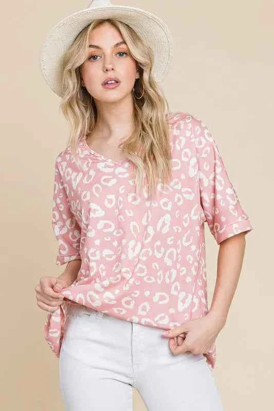 BOMBOM Loose Fit Animal Print Blouse - Soft Knit Women's Top