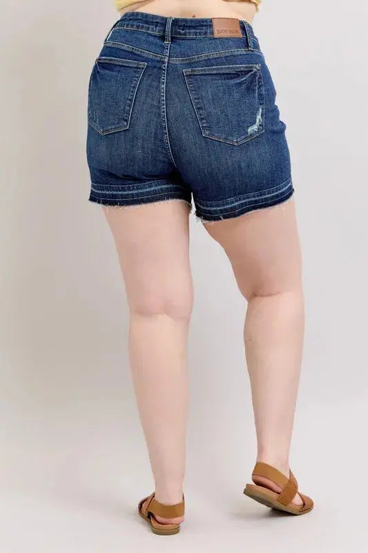 Judy Blue Jeans - Plus Size High Waist Tummy Control Destroy Release Hem Denim Shorts