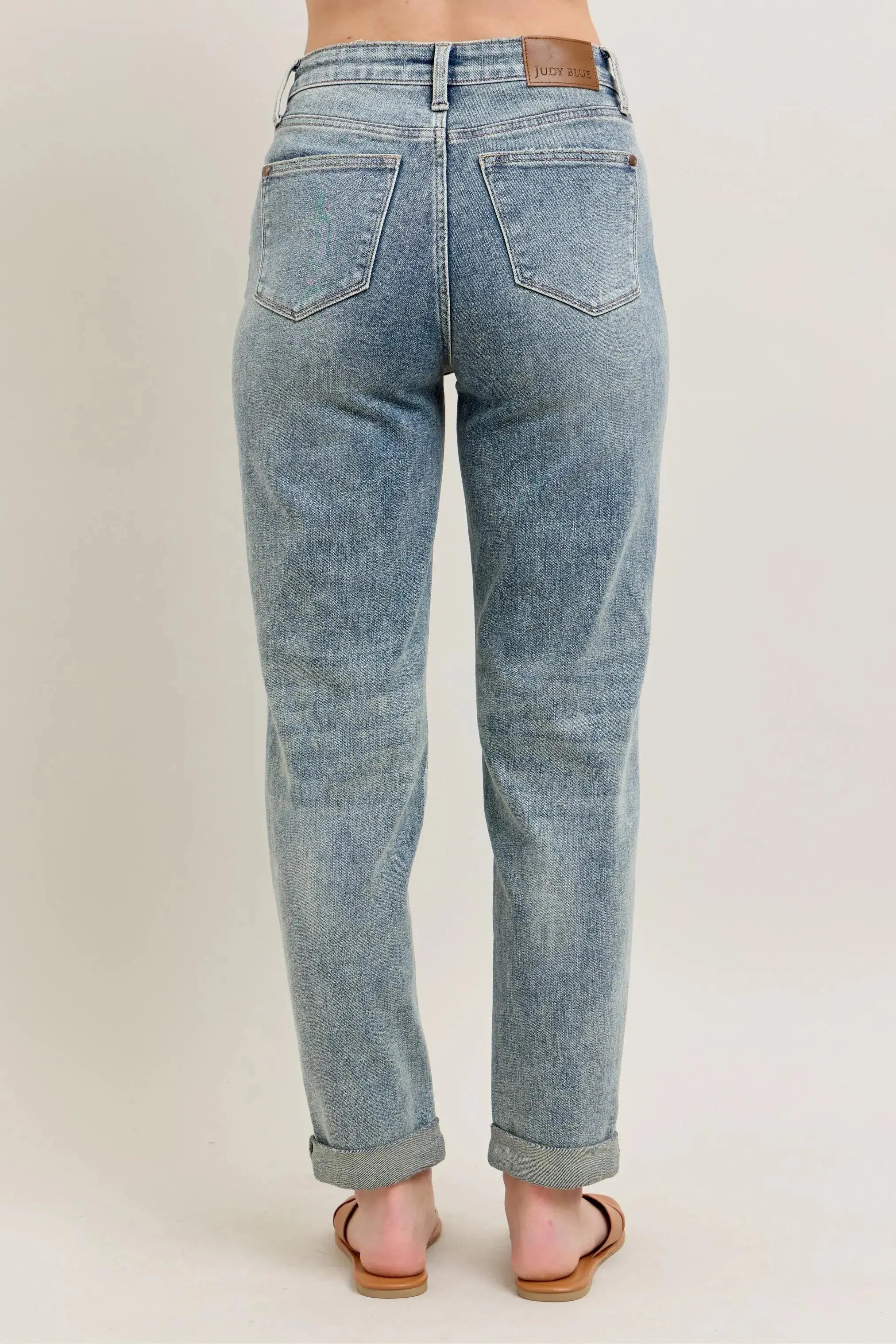 Judy Blue Jeans - Full Size High Waist Vintage Wash Double Roll Cuff Boyfriend Fit
