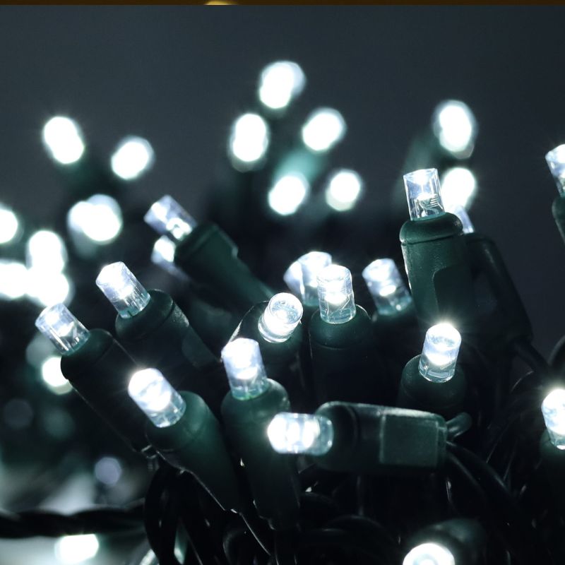 100 5mm Cool White LED Christmas Lights, 4" Spacing