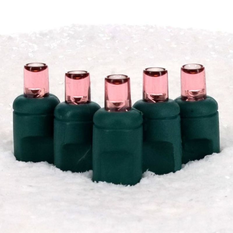 100 5mm Pink LED Christmas Lights, 4" Spacing