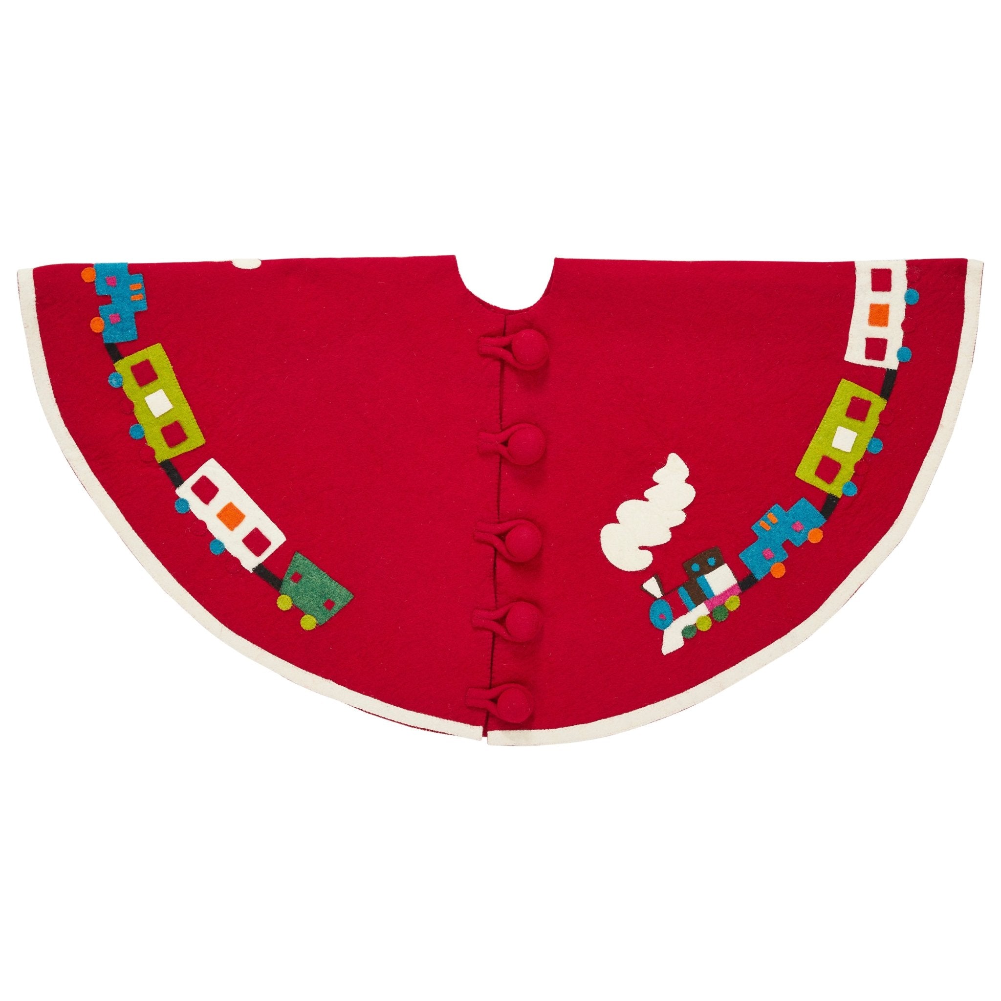 Handmade Toy Train Red Christmas Tree Skirt Felt 26"/60" Arcadia Home