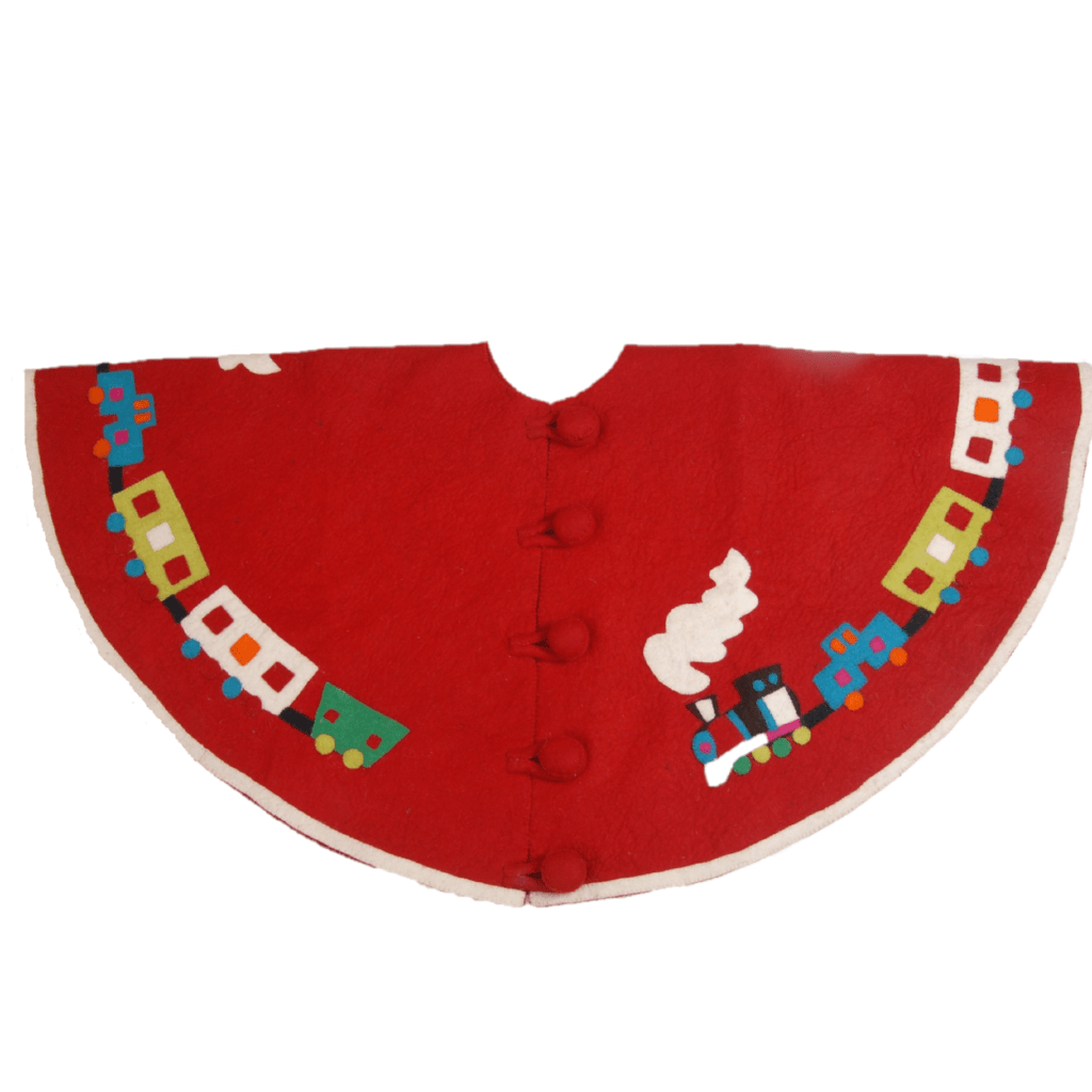 Handmade Toy Train Red Christmas Tree Skirt Felt 26"/60" Arcadia Home