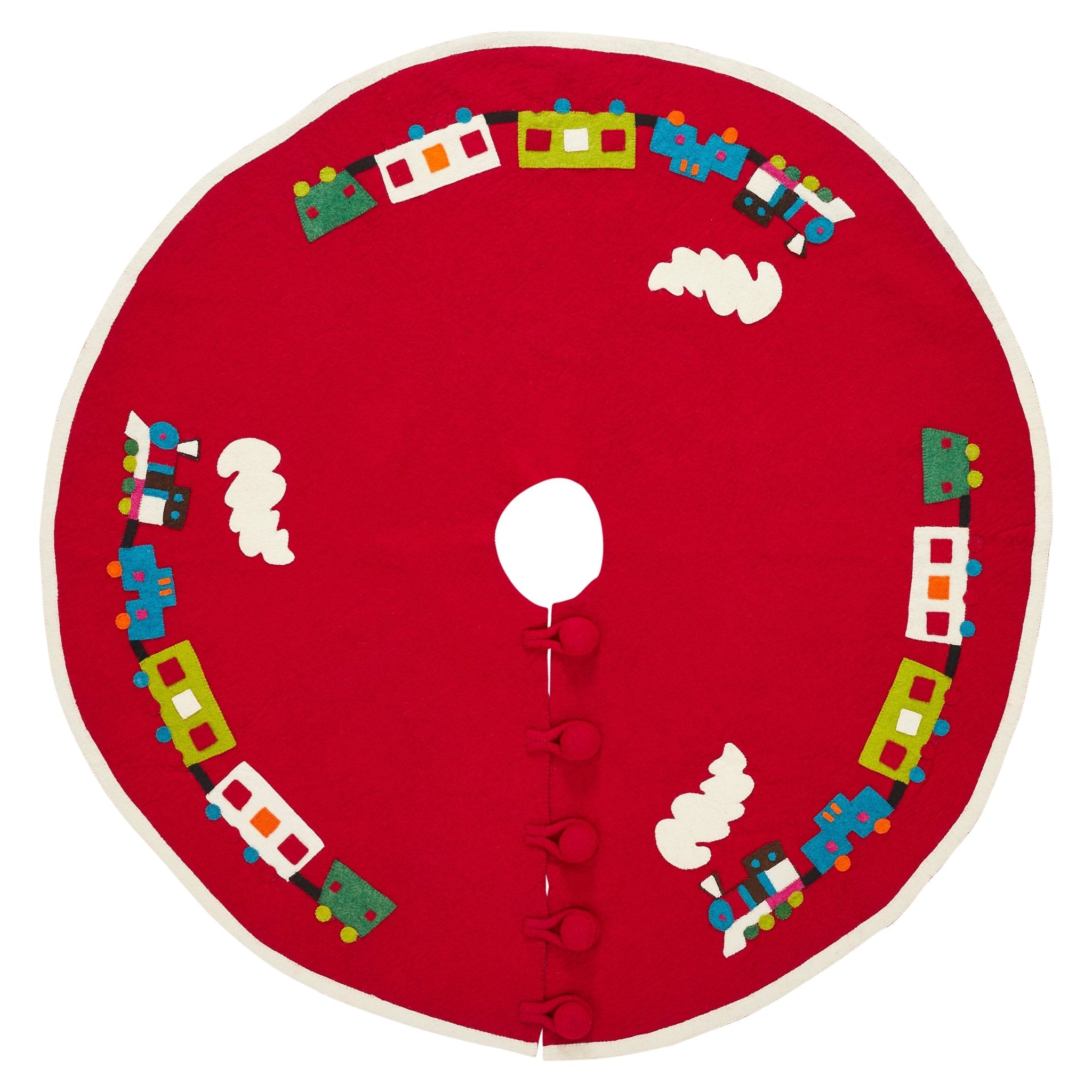Handmade Toy Train Red Christmas Tree Skirt Felt 26"/60" Arcadia Home
