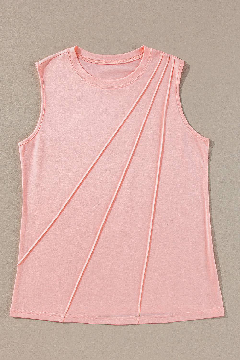 White Pleated Women's Top - Solid Color Crew Neck Design
