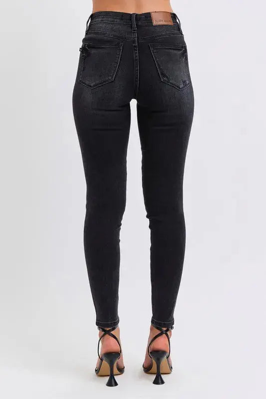 Full Size/Plus Size Mid Rise Tummy Control Skinny Judy Blue Jeans