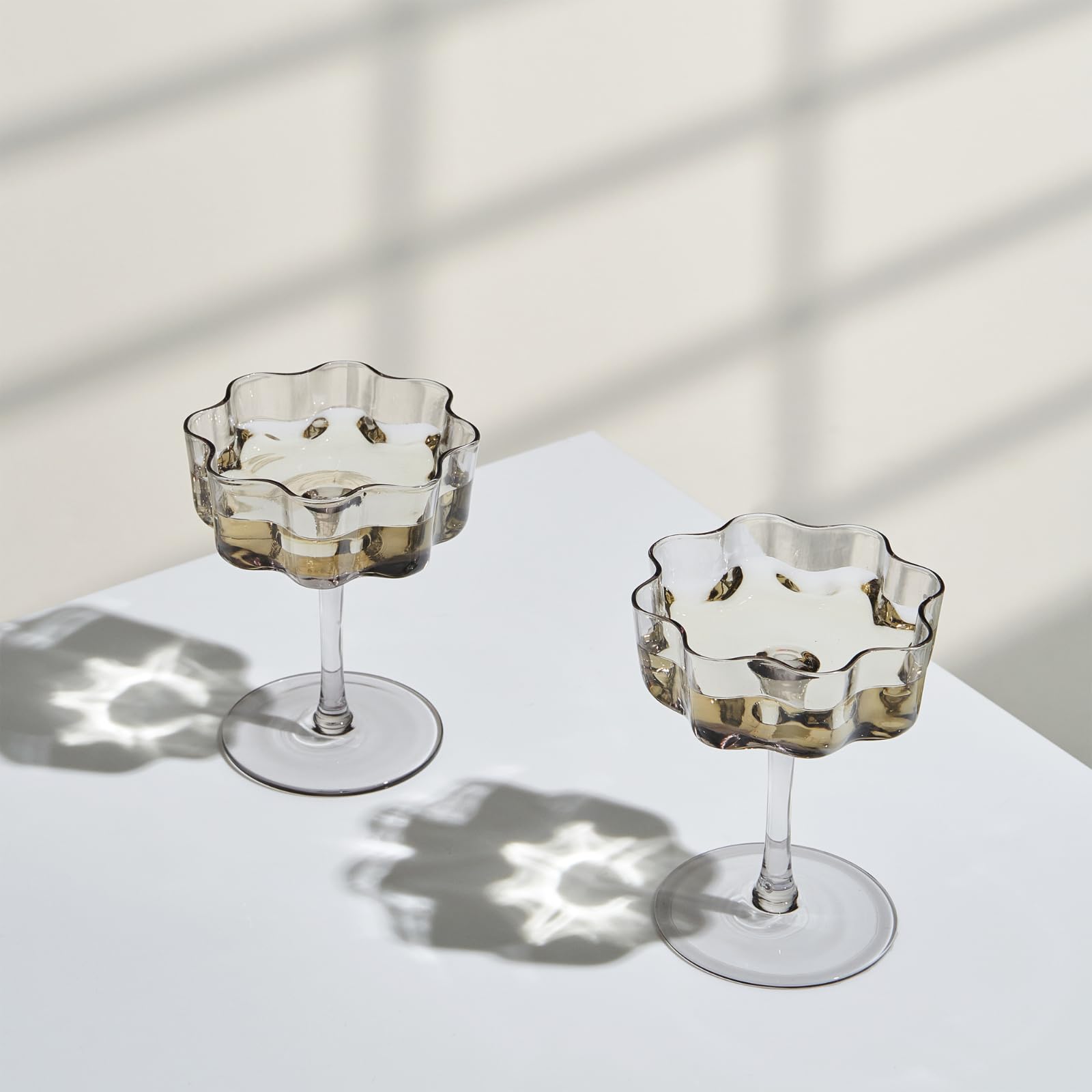 Flower Wave Coupe Cocktail Colored Glasses | Set of 2 | Grey