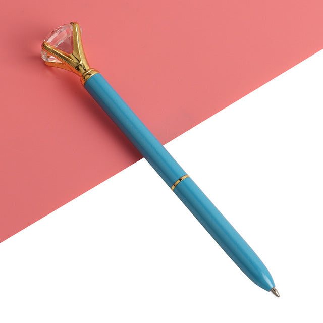 21Color Kawaii Ballpoint Pen Big Gem Metal Ball Pen With Large Diamond Blue And Black Magical Pen Fashion School Office Supplies