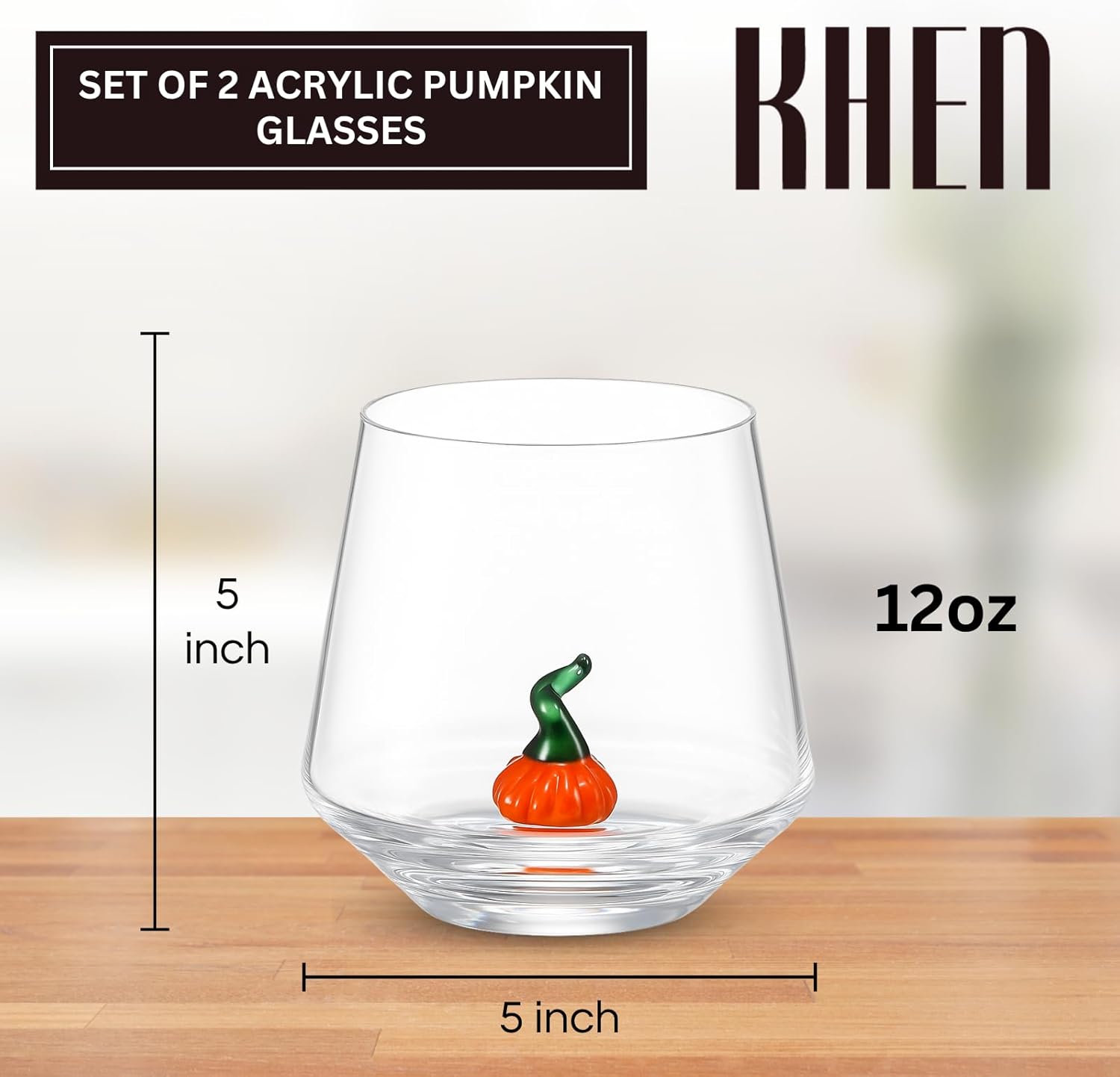 Khen Pumpkin Glass Set Fall Drinkware Decorative Break Resistant Tumbler Cups Barware Holiday Gift - 12oz Clear