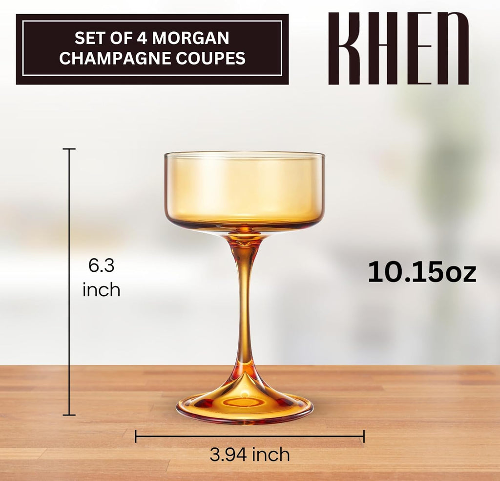 Khen Champagne Coupes Morgan Set Vibrant Stemware Drinkware for Parties - Set of 4 Multicolor
