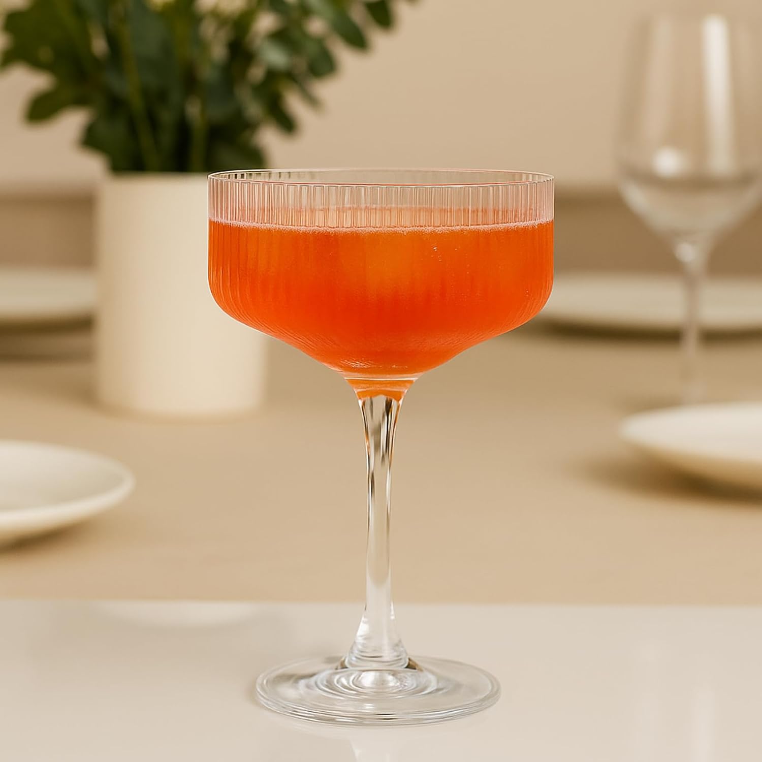 Ribbed Coupe Glasses Set Crystal Bar Drinkware Vintage Style Cocktail Martini Champagne Glassware – 10oz Clear