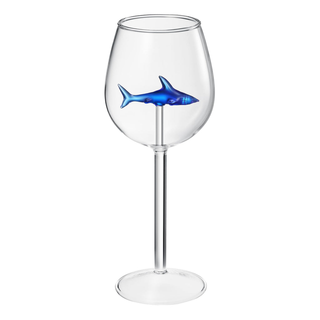 Shark-Inspired Wine Glasses Set of 2 – 13oz Stemmed Red & White Wine Glass with 3D Shark Inside – Unique Glassware Gift for Men, Dad, or Host