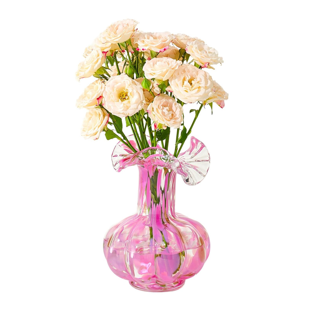Blush Petal Small Hand‑Blown Glass Flower Vase Décor  – 7″ 
