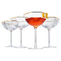 Khen Champagne Coupe Glasses Set of 4 Vintage Octagonal Gold Rim Elegant Art Glass Cocktail Goblets - 6oz Clear Gold Rim