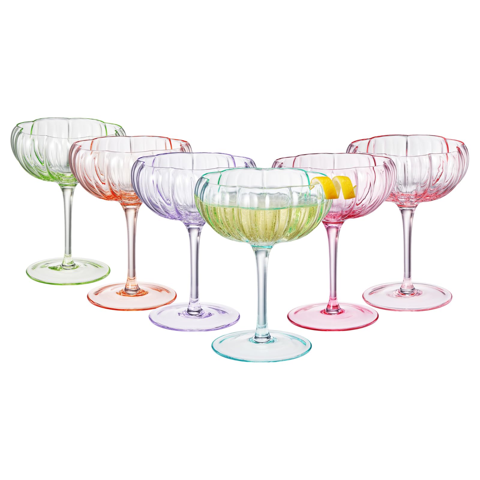 Flower Coupe Cocktail Glasses | Set of 4 | Bright Colors