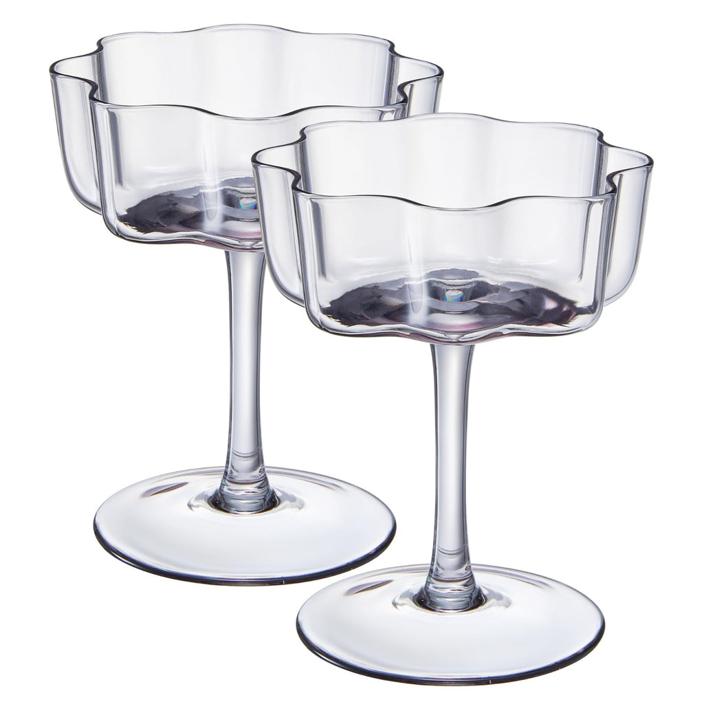 Flower Wave Coupe Cocktail Colored Glasses | Set of 2 | Grey