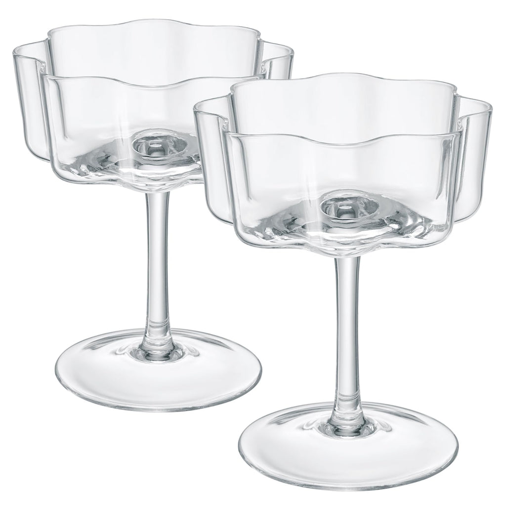 Flower Wave Coupe Cocktail Colored Glass | Set of 2 | Clear