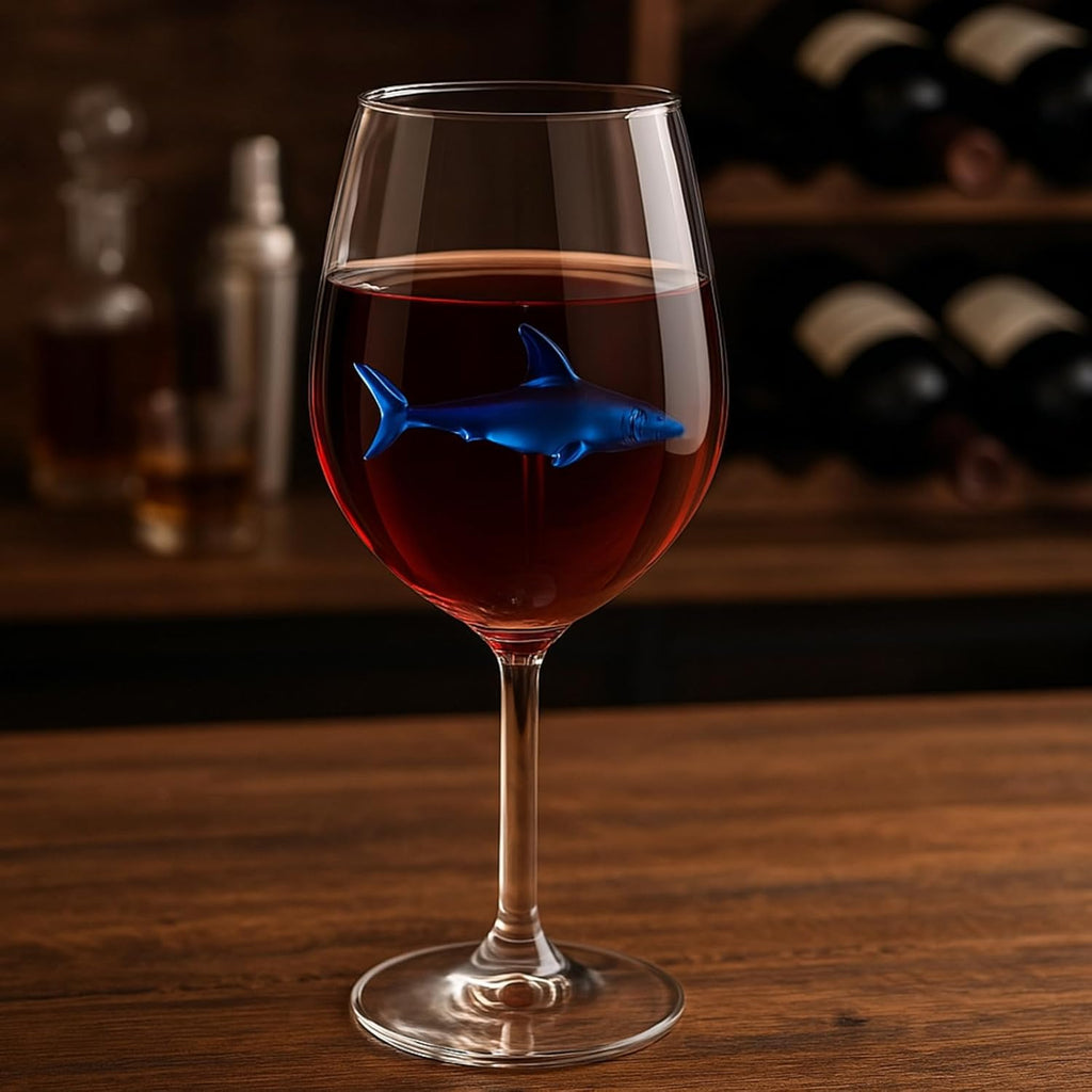 Shark-Inspired Wine Glasses Set of 2 – 13oz Stemmed Red & White Wine Glass with 3D Shark Inside – Unique Glassware Gift for Men, Dad, or Host