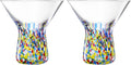 The Wine Savant Stemless Martini Glasses Hand Blown Mexican Confetti Design Colorful Glass Drinkware - Set of 2 Clear