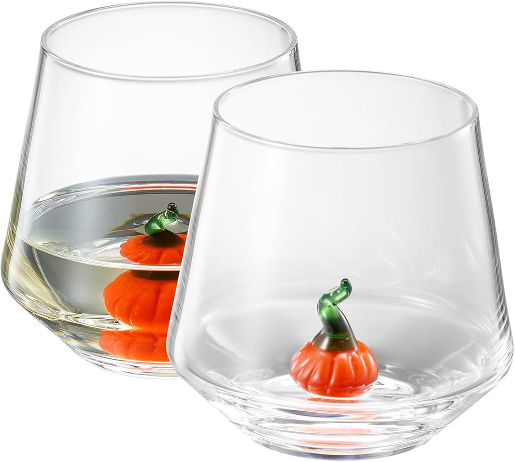 Khen Pumpkin Glass Set Fall Drinkware Decorative Break Resistant Tumbler Cups Barware Holiday Gift - 12oz Clear