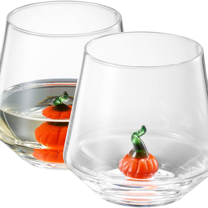 Khen Pumpkin Glass Set Fall Drinkware Decorative Break Resistant Tumbler Cups Barware Holiday Gift - 12oz Clear