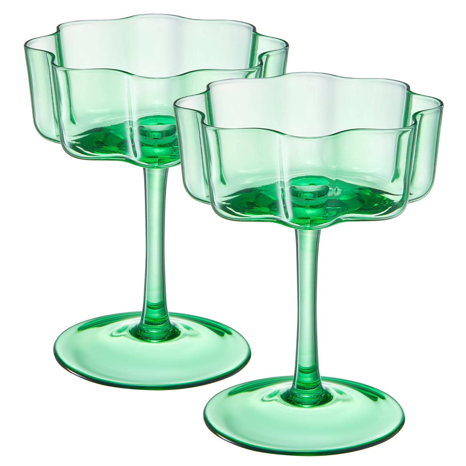 Flower Wave Coupe Cocktail Colored Glasses | Set of 2 | Jade