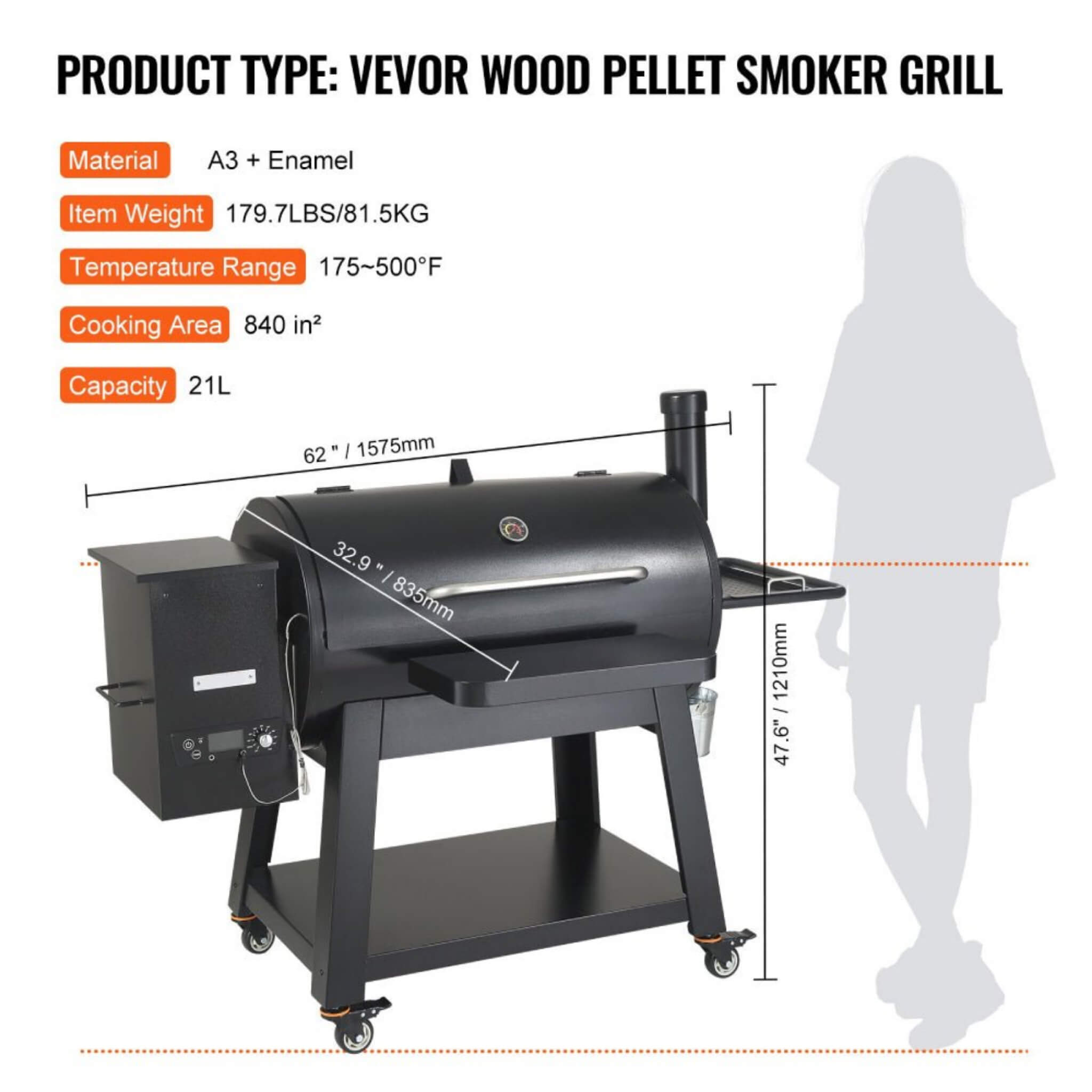 62" Heavy Duty Portable Wood Pellet BBQ Grill With Cart (SAK91308)