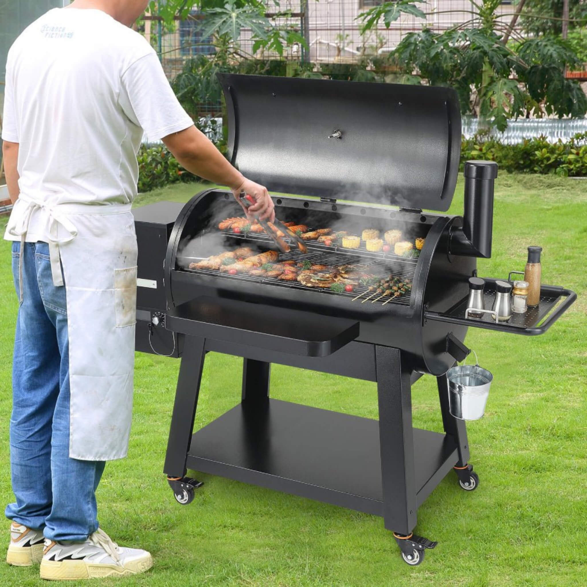 62" Heavy Duty Portable Wood Pellet BBQ Grill With Cart (SAK91308)