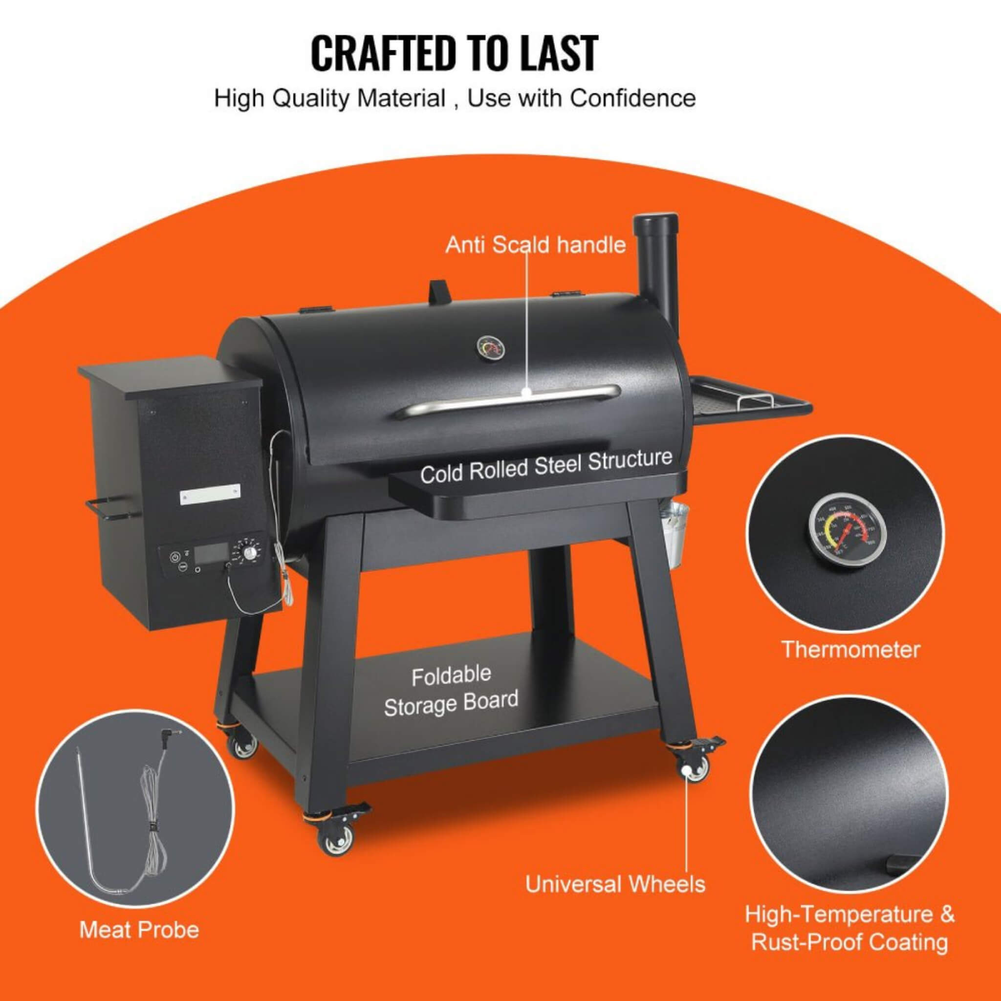 62" Heavy Duty Portable Wood Pellet BBQ Grill With Cart (SAK91308)