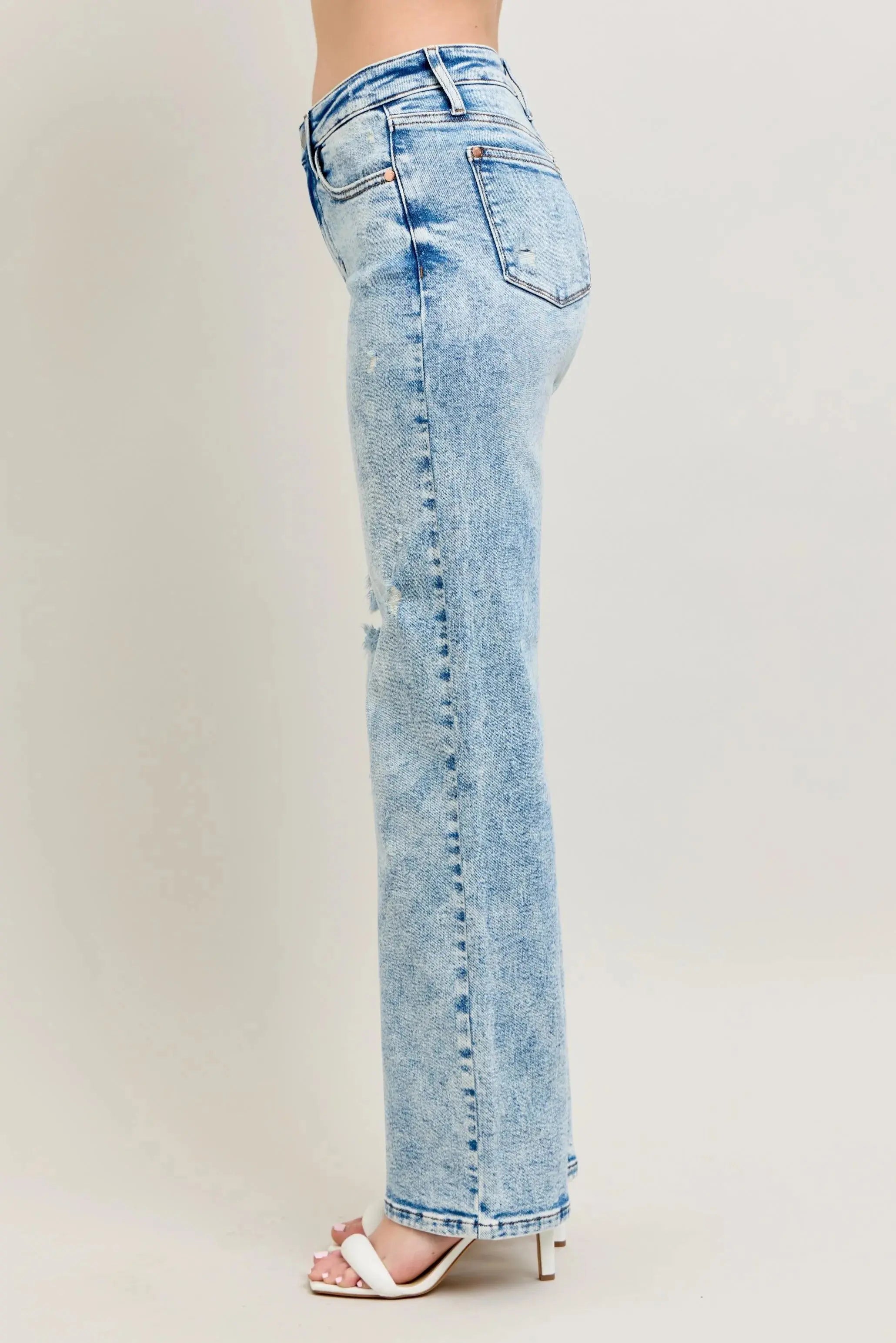Full Size High Waist Mineral Wash Destroy 90's Straight Leg Judy Blue Jeans