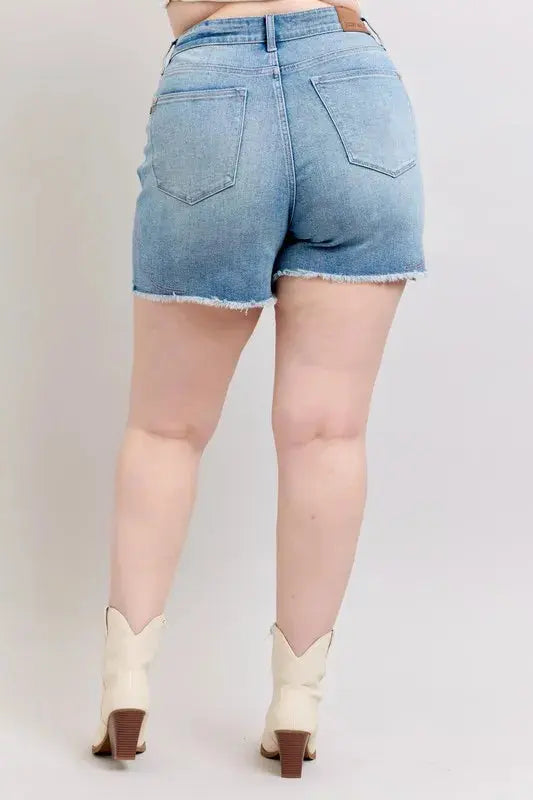 Judy Blue Jeans - Plus Size High Waist Western Embroidery Detail Cut Off Denim Shorts
