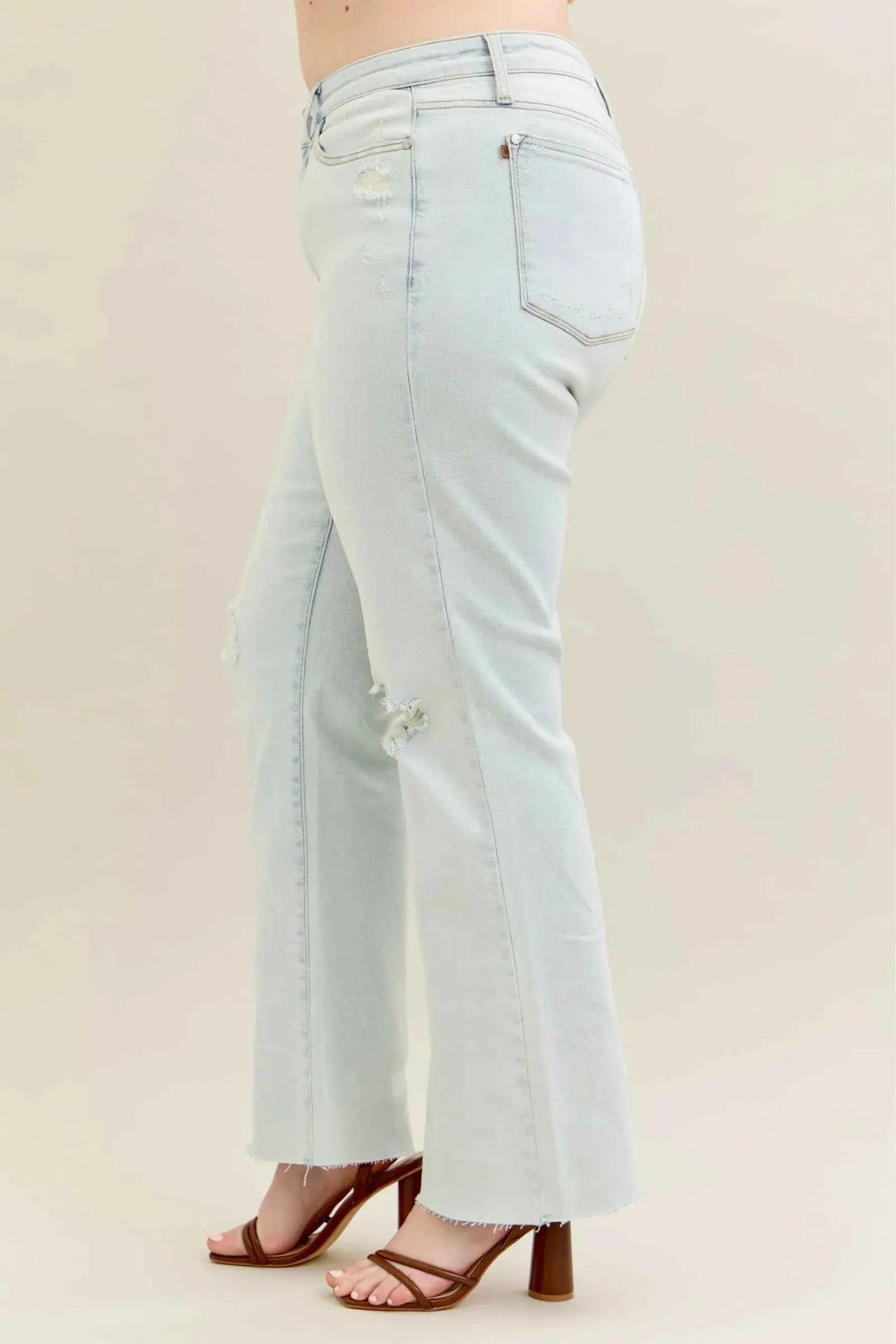 Judy Blue Full Size Destroy & Fray Hem Bootcut Jeans Plus Size Women's Pants