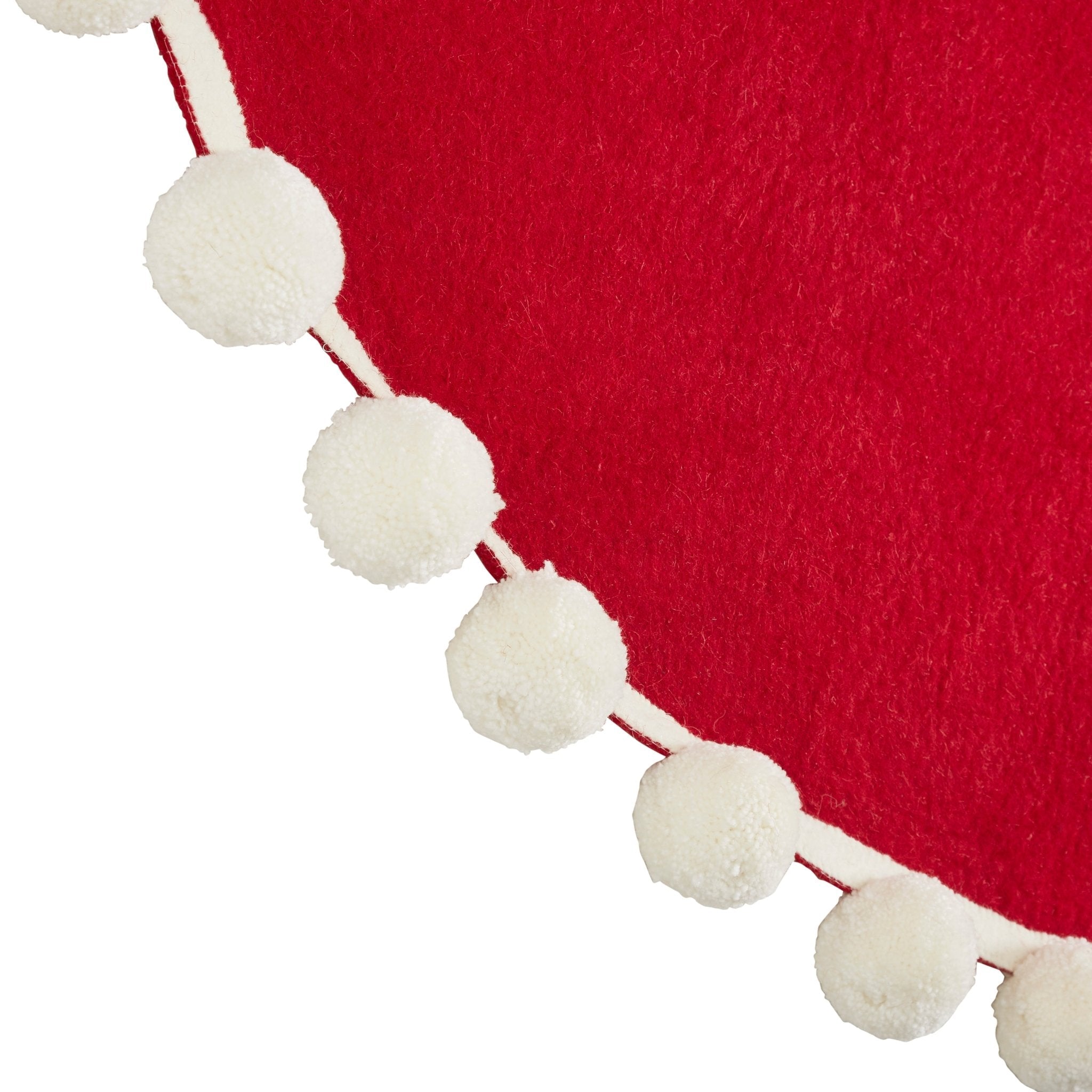 Handmade Christmas Tree Skirt Felt - Pom Poms Red 63" / 72" Arcadia Home