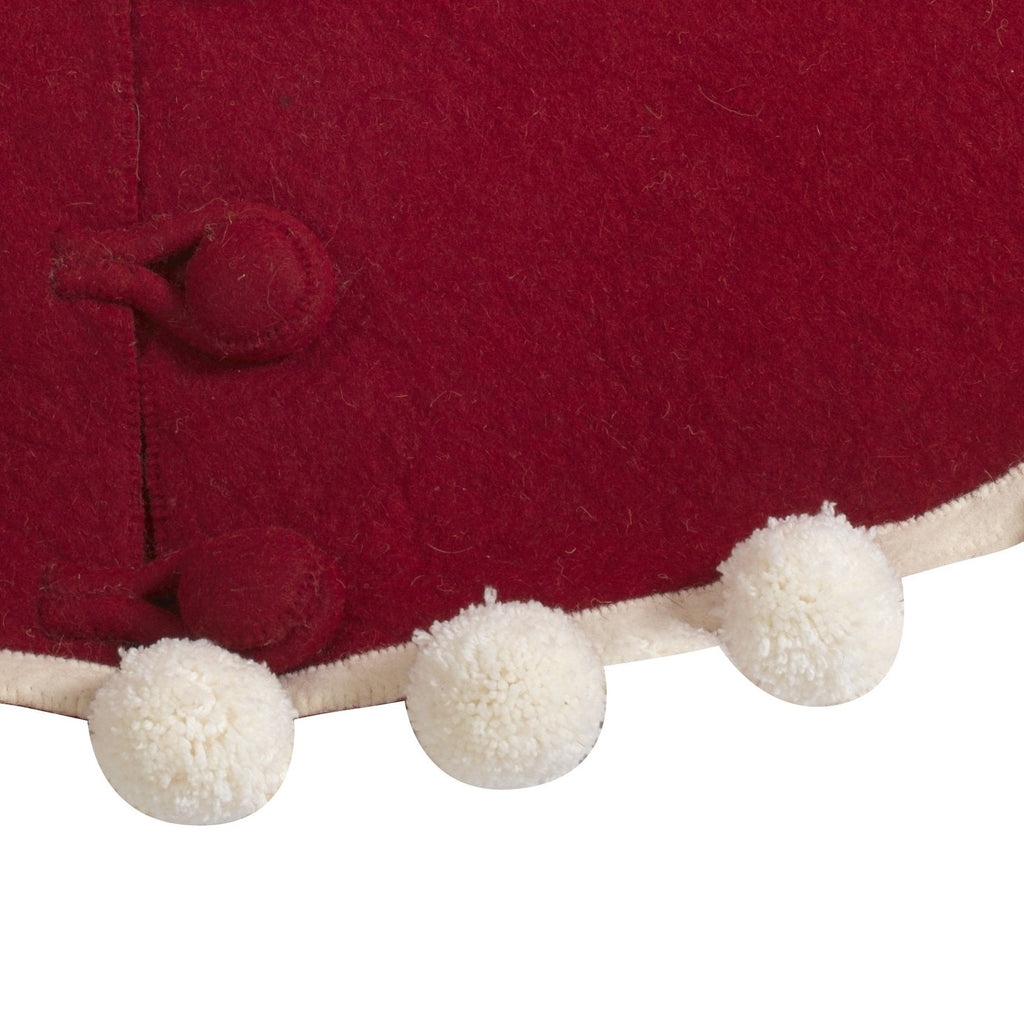 Handmade Christmas Tree Skirt Felt - Pom Poms Red 63" / 72" Arcadia Home