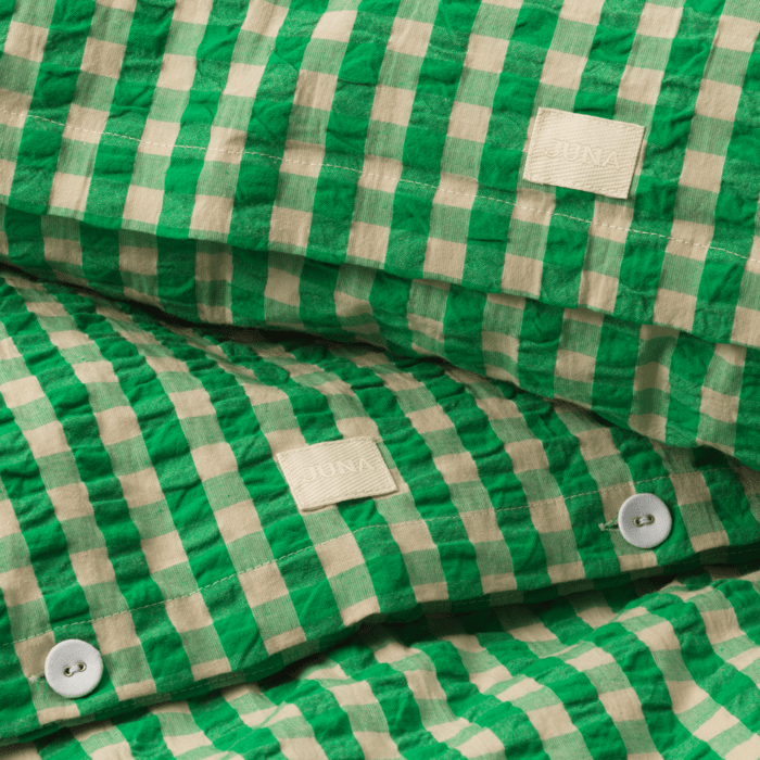 JUNA Bæk&amp;Bølge Duvet Cover Set, Queen, Green/Sand