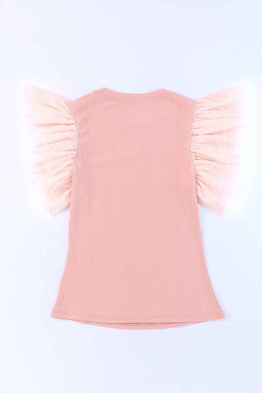 Pink Ruffle Knit Blouse - Casual Dotty Layered Ruffle Ribbed Knit Women's Top